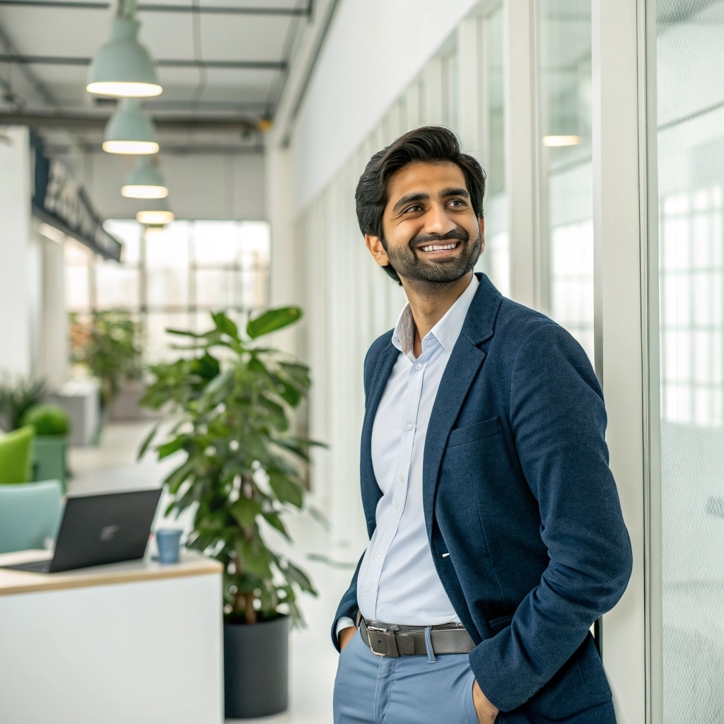 Ghulam Ahmad, a professional digital marketer in Lahore, working in a modern office.